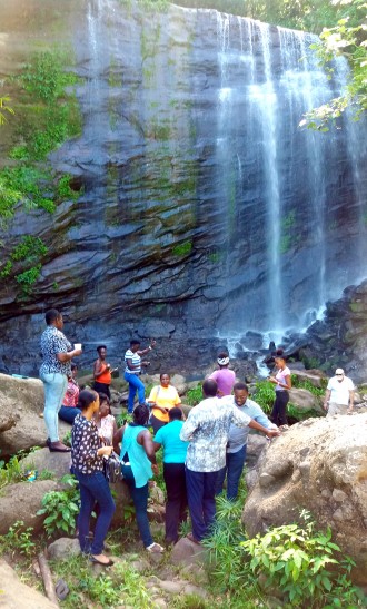 Community group on site visit to Mt. Carmel Waterfall