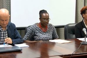 From left: EU Delegate Andrea Serpagli, Permanent Secretary in the Ministry of Foreign Affairs, Trade and Commerce Sandy Peters-Phillips, and Director of Trade Okolo John-Patrick. (Photo: API)